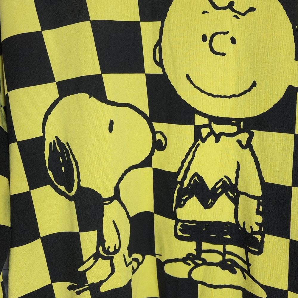 Yellow and Black Checkerboard Crewneck Sweater Peanuts Snoopy - Picture 2 of 7